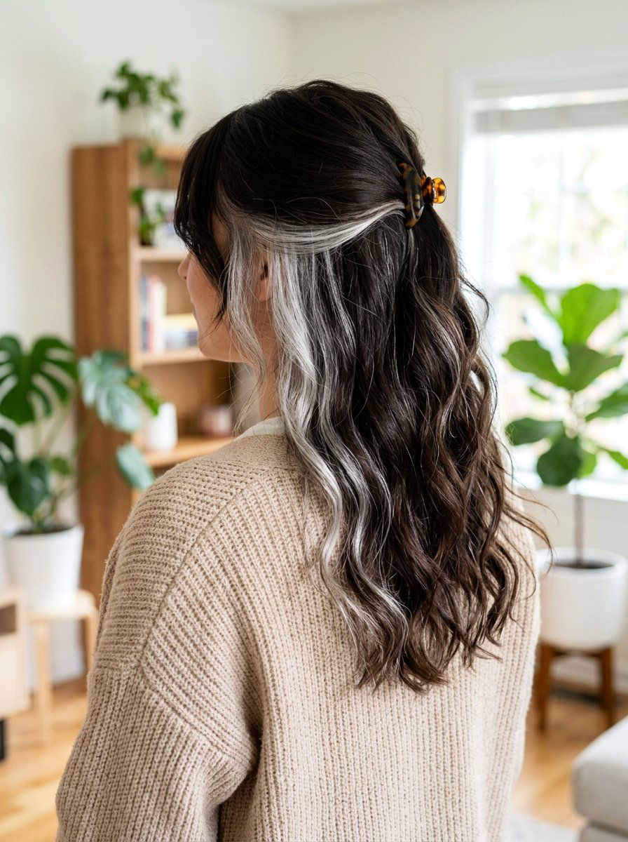 Peeking silver streaks brunette hair - 20 silver streaks on brunette hair - 20 silver streaks on brunette hair