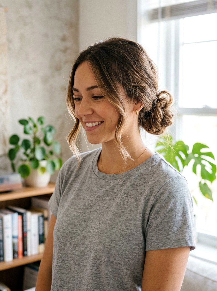 Perfectly Messy Bun - 20 flattering haircut for oblong face women - 20 flattering haircut for oblong face women