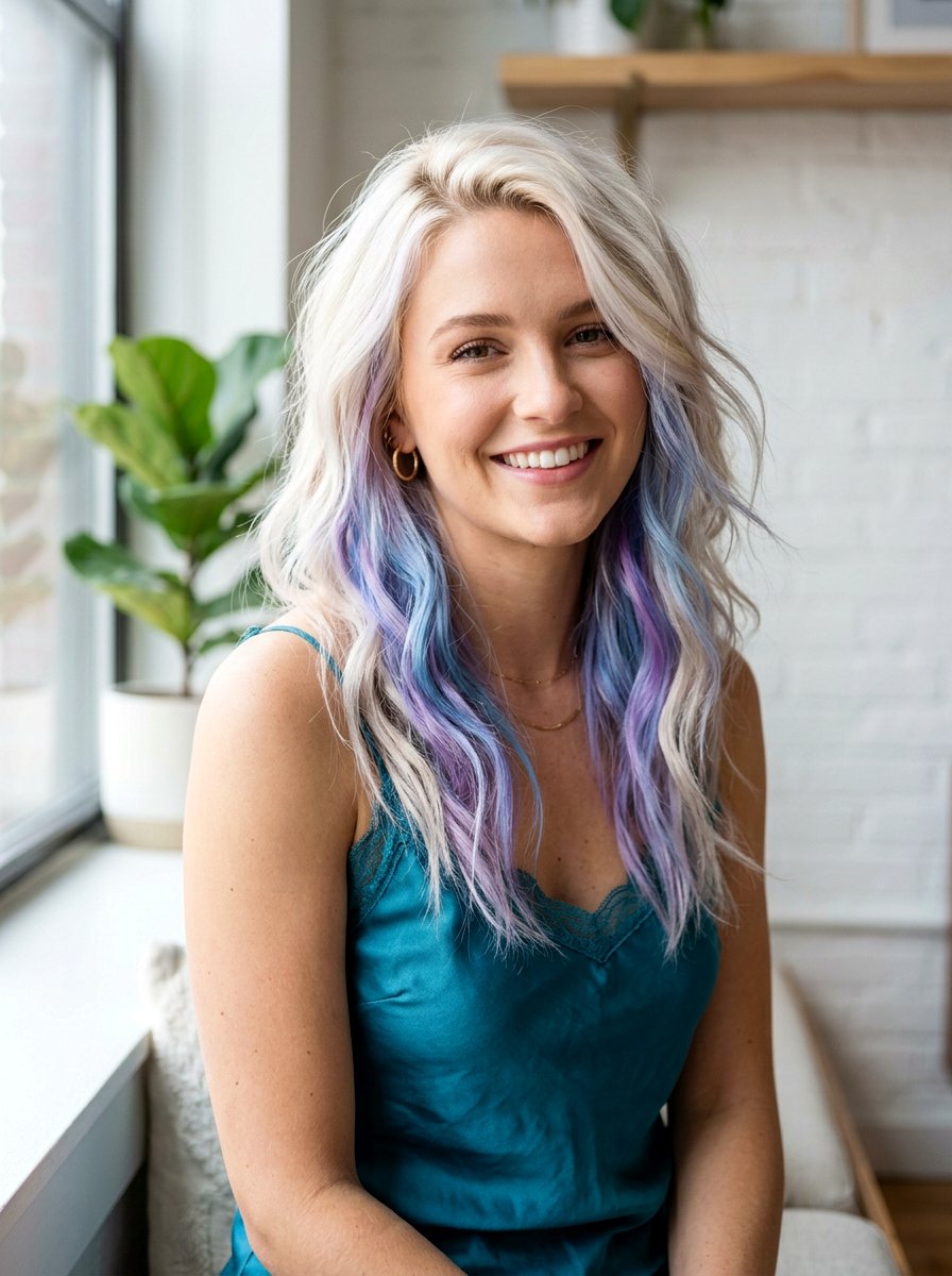 Periwinkle lavender peekaboo on blonde hair - 20 lavender underlayer on blonde hair - 20 lavender underlayer on blonde hair