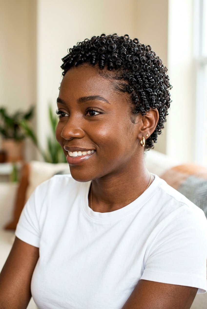 Perm Rod Curls on TWA Natural Hair - 20 perm rod curls on short natural hair - 20 perm rod curls on short natural hair