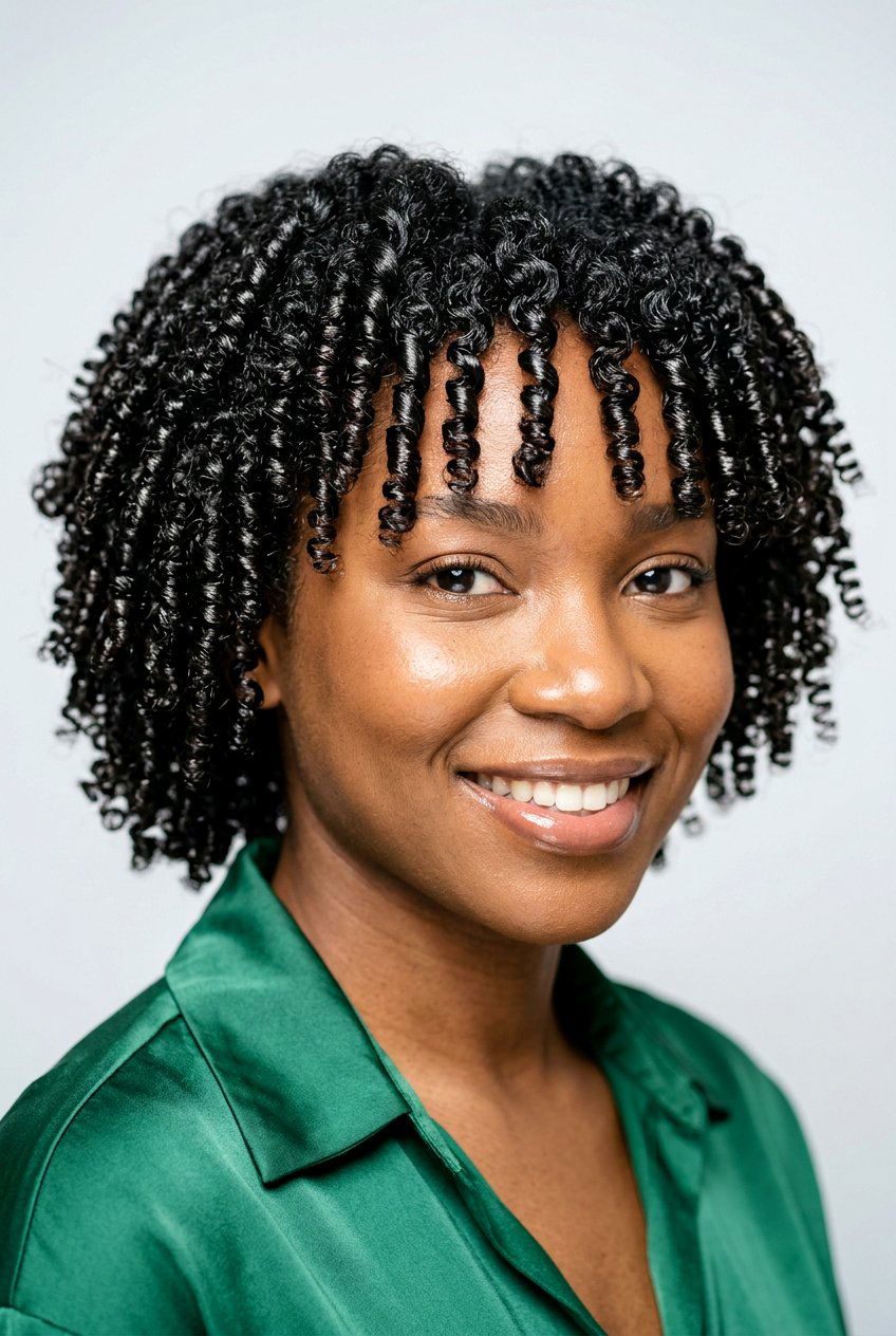 Perm Rod Set With Shine Serum on Short Natural Hair - 20 perm rod curls on short natural hair - 20 perm rod curls on short natural hair