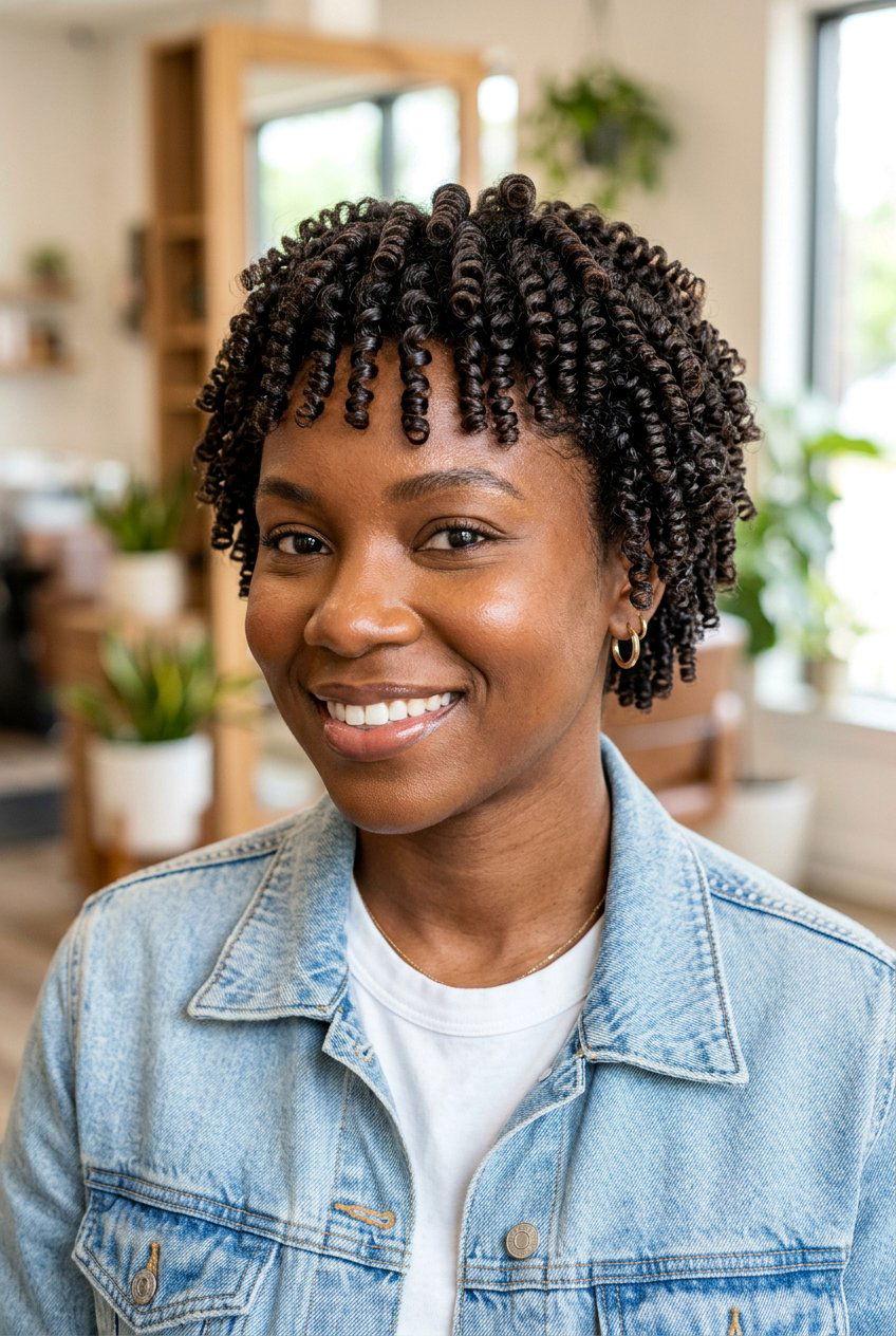 Perm Rod Set on Short 3c Natural Hair - 20 perm rod curls on short natural hair - 20 perm rod curls on short natural hair