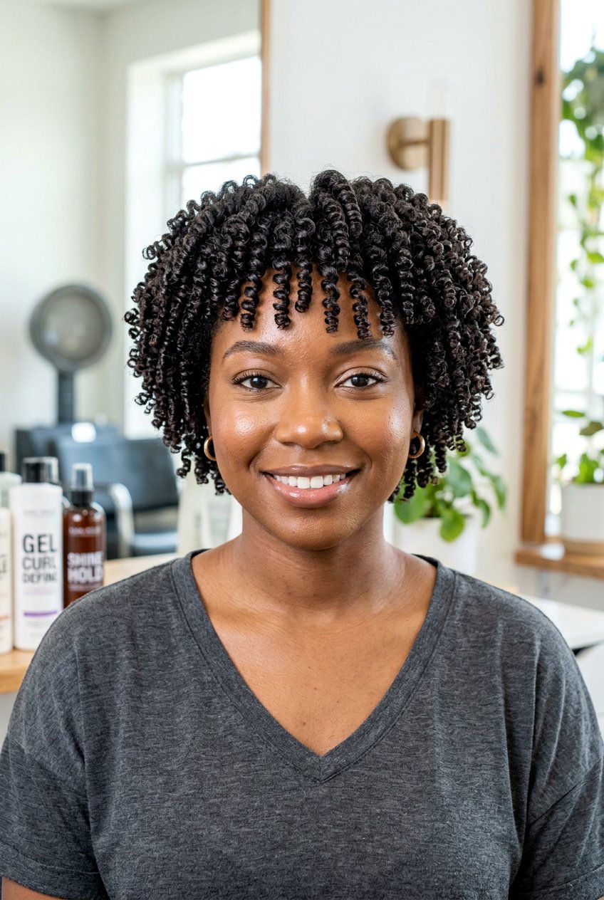 Perm Rod Set on Short Natural Hair With Gel - 20 perm rod curls on short natural hair - 20 perm rod curls on short natural hair