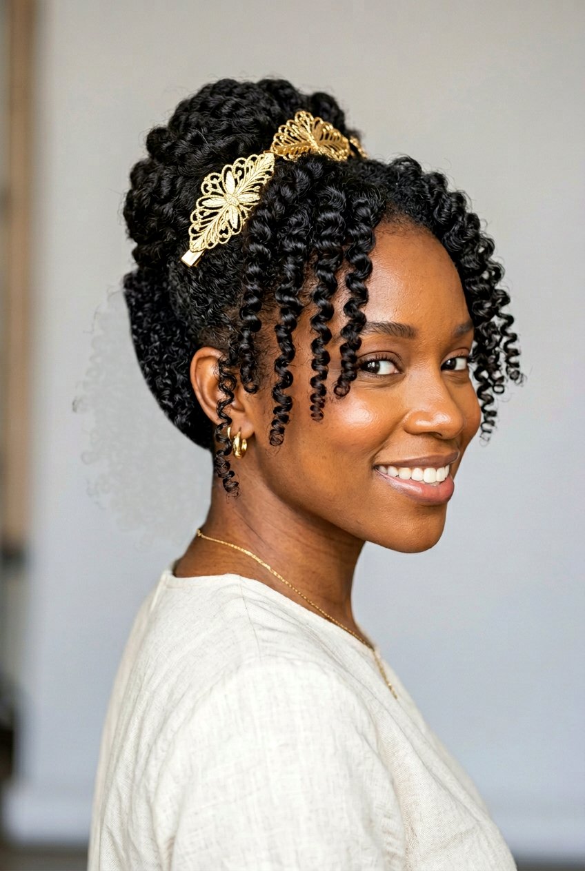 Perm Rod Updo on Short Natural Hair - 20 perm rod curls on short natural hair - 20 perm rod curls on short natural hair