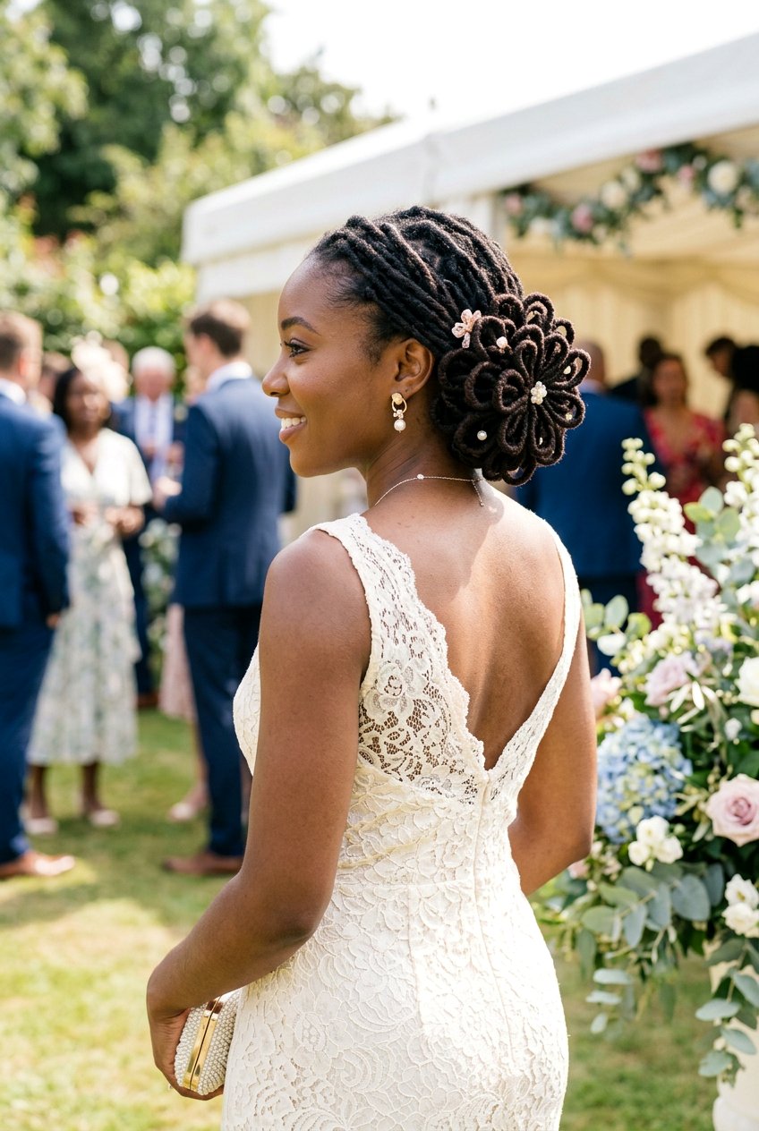 Petal Bun Locs - 20 loc styles for wedding guests - 20 loc styles for wedding guests