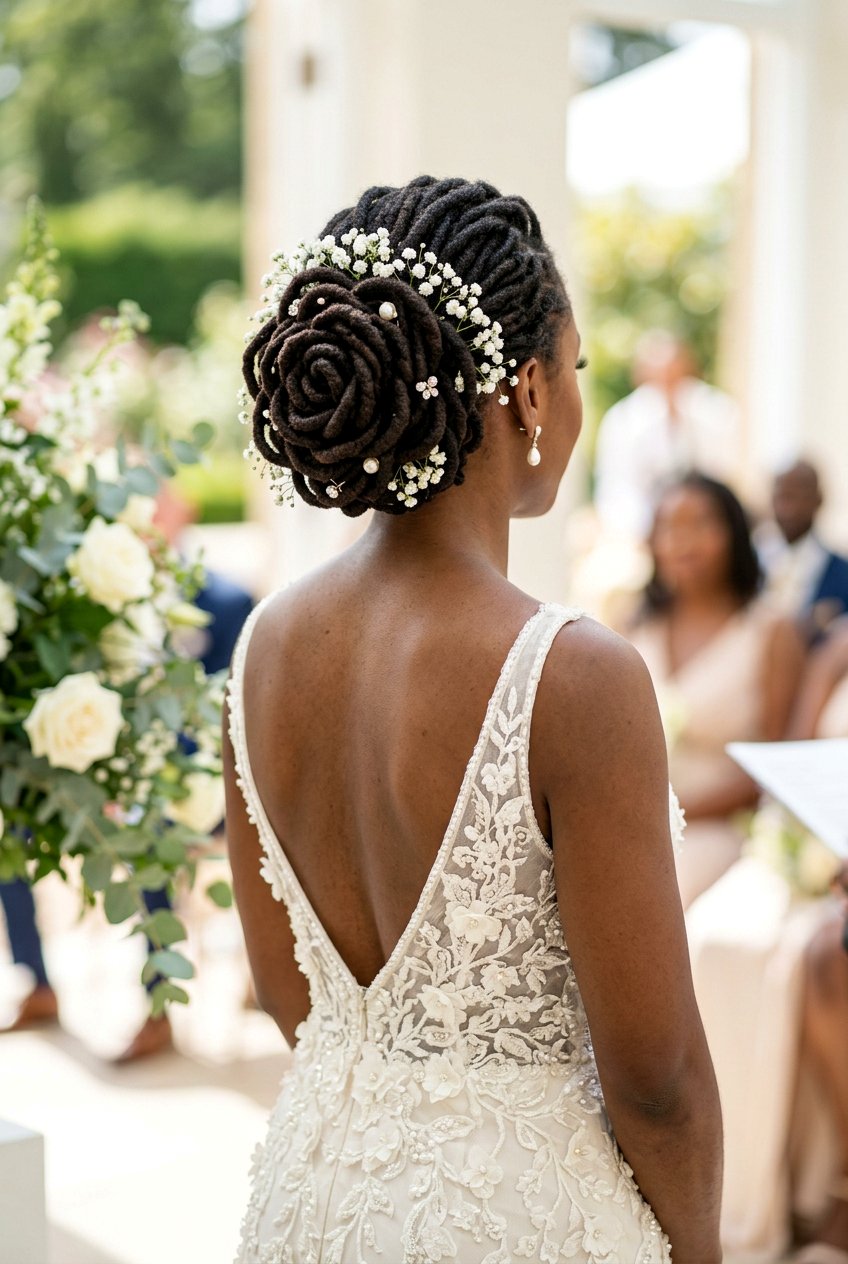 Petal Bun Updo - 20 bridal loc updo styles - 20 bridal loc updo styles