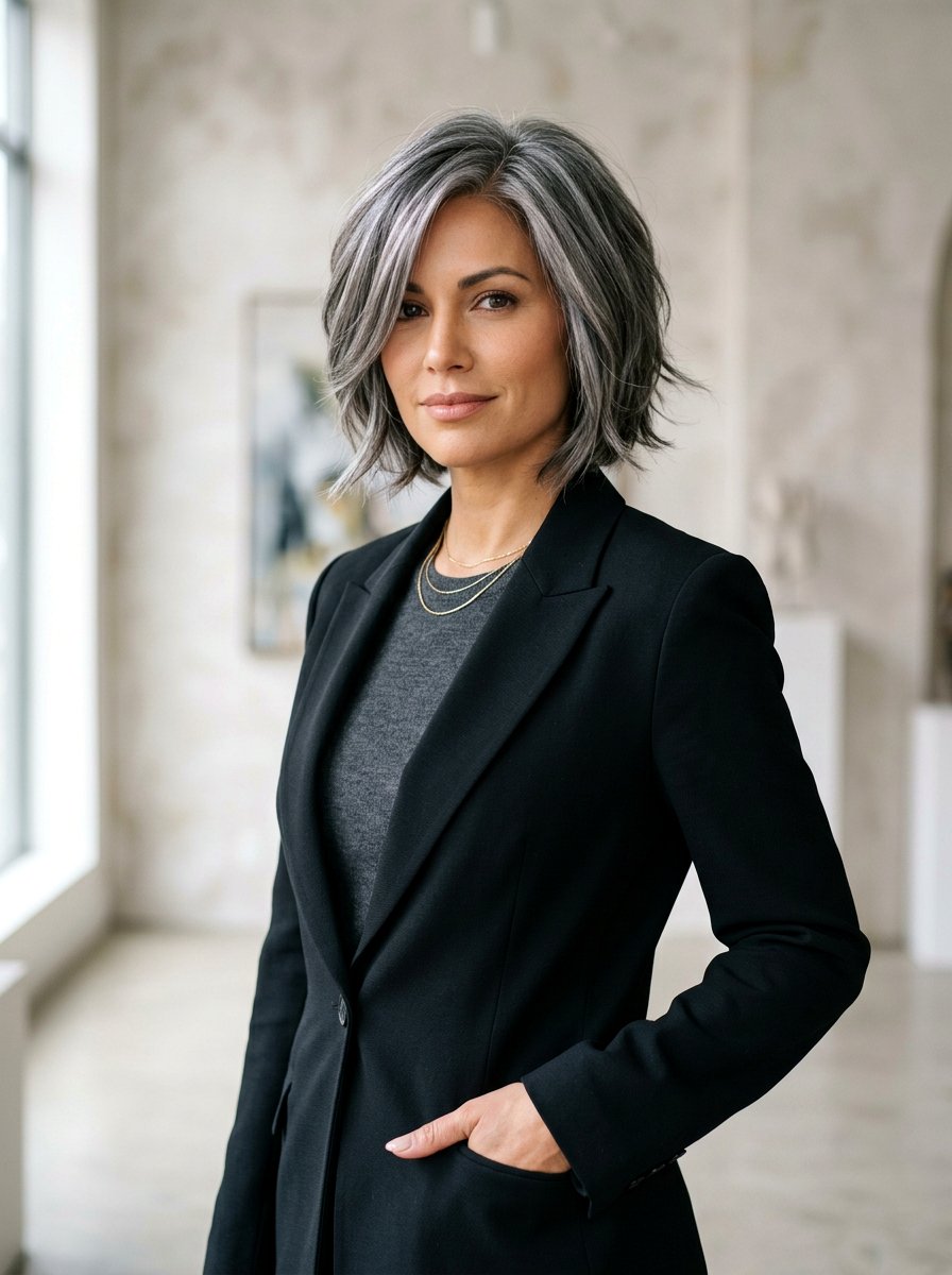 Pewter Gray Layered Bob - 20 older women classy hair color ideas - 20 older women classy hair color ideas
