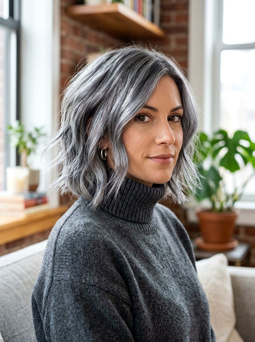 Pewter Gray Layered Lob - 20 salon color ideas for layered lobs - 20 salon color ideas for layered lobs