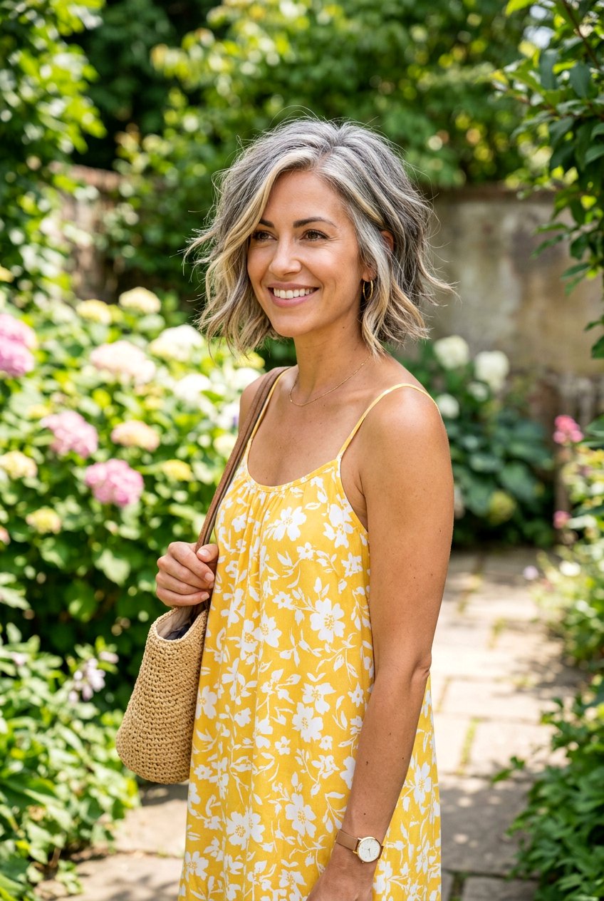 Piecey Gray Bob With Blonde Highlights - 20 gray bob with layers for older women - 20 gray bob with layers for older women