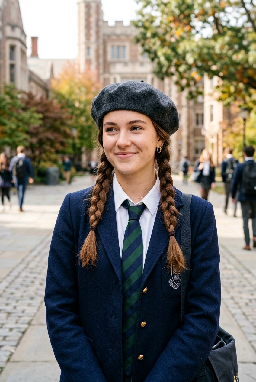 Pigtail Braids With Beret - 20 light academia braid hairstyle - 20 light academia braid hairstyle