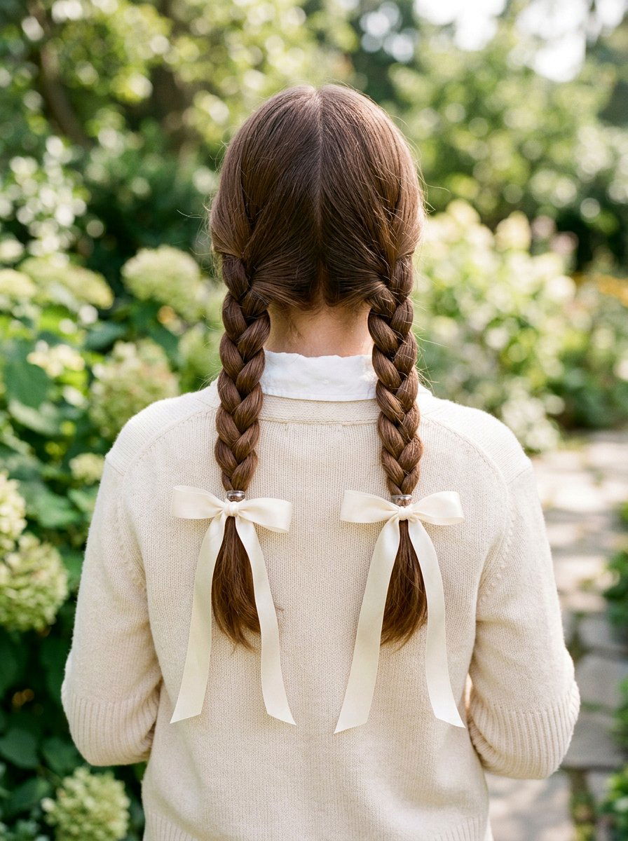 Pigtail Braids With Ribbons - 20 lazy heatless hairstyles for mornings - 20 lazy heatless hairstyles for mornings