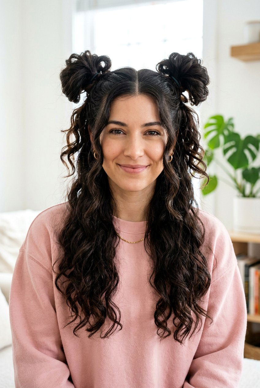 Pigtail Bun Waves - 20 heatless curls for long thick hair - 20 heatless curls for long thick hair