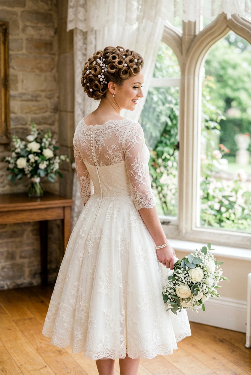 Pin Curl Bridal Updo - 20 bridal hairstyle for vintage themed wedding - 20 bridal hairstyle for vintage themed wedding