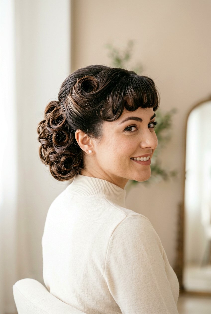 Pin Curl Updo With Bangs - 20 pin curl updo hairstyle - 20 pin curl updo hairstyle