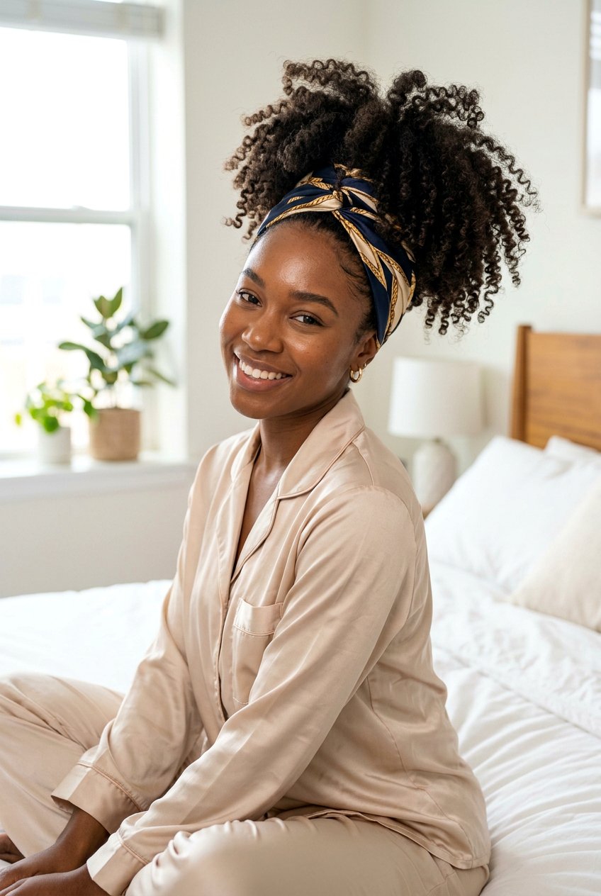 Pineapple Method With Satin Scarf - 20 satin scarf overnight hairstyle - 20 satin scarf overnight hairstyle