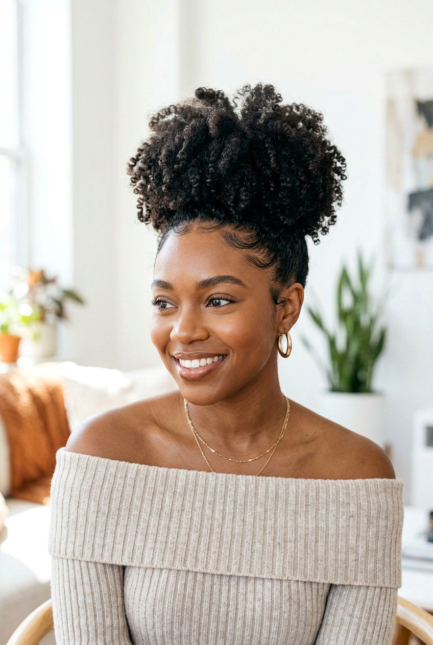 Pineapple Puff Updo on Curly Hair - 20 easy protective styles without extensions - 20 easy protective styles without extensions