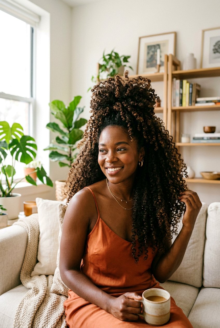 Pineapple Puff for Long Natural Hair - 20 quick puff hairstyles for black women - 20 quick puff hairstyles for black women