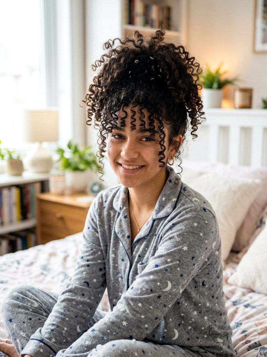 Pineapple Updo For Curly Hair - 20 cute hairstyle for teenage girls curls - 20 cute hairstyle for teenage girls curls