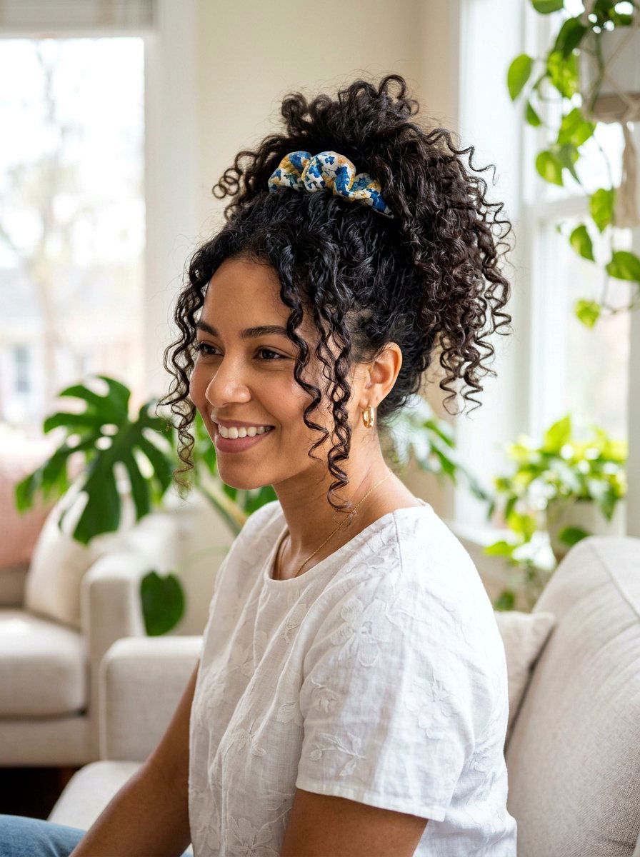 Pineapple Updo For Curly Hair - 20 quick hairstyle for medium curls - 20 quick hairstyle for medium curls