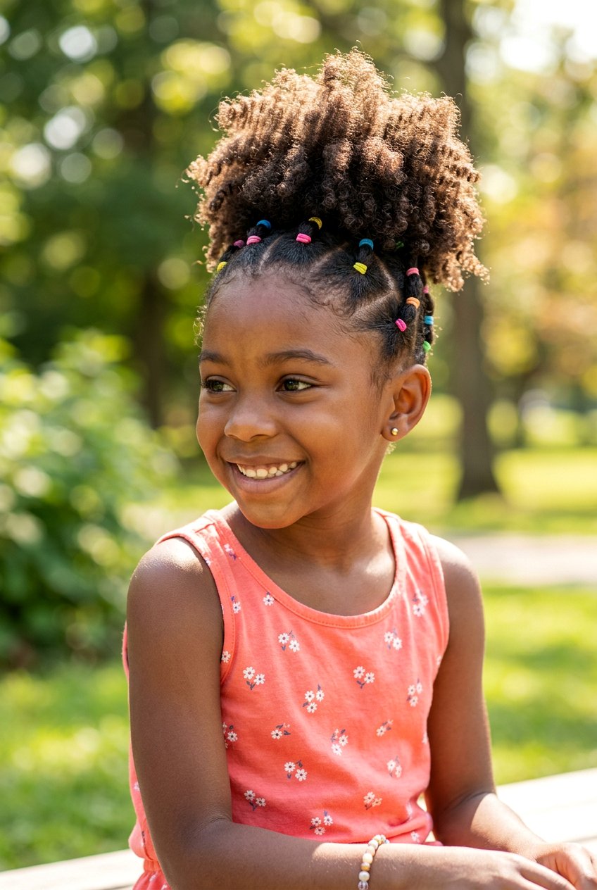 Pineapple Updo With Elastics - 20 easy rubber band styles for kids - 20 easy rubber band styles for kids