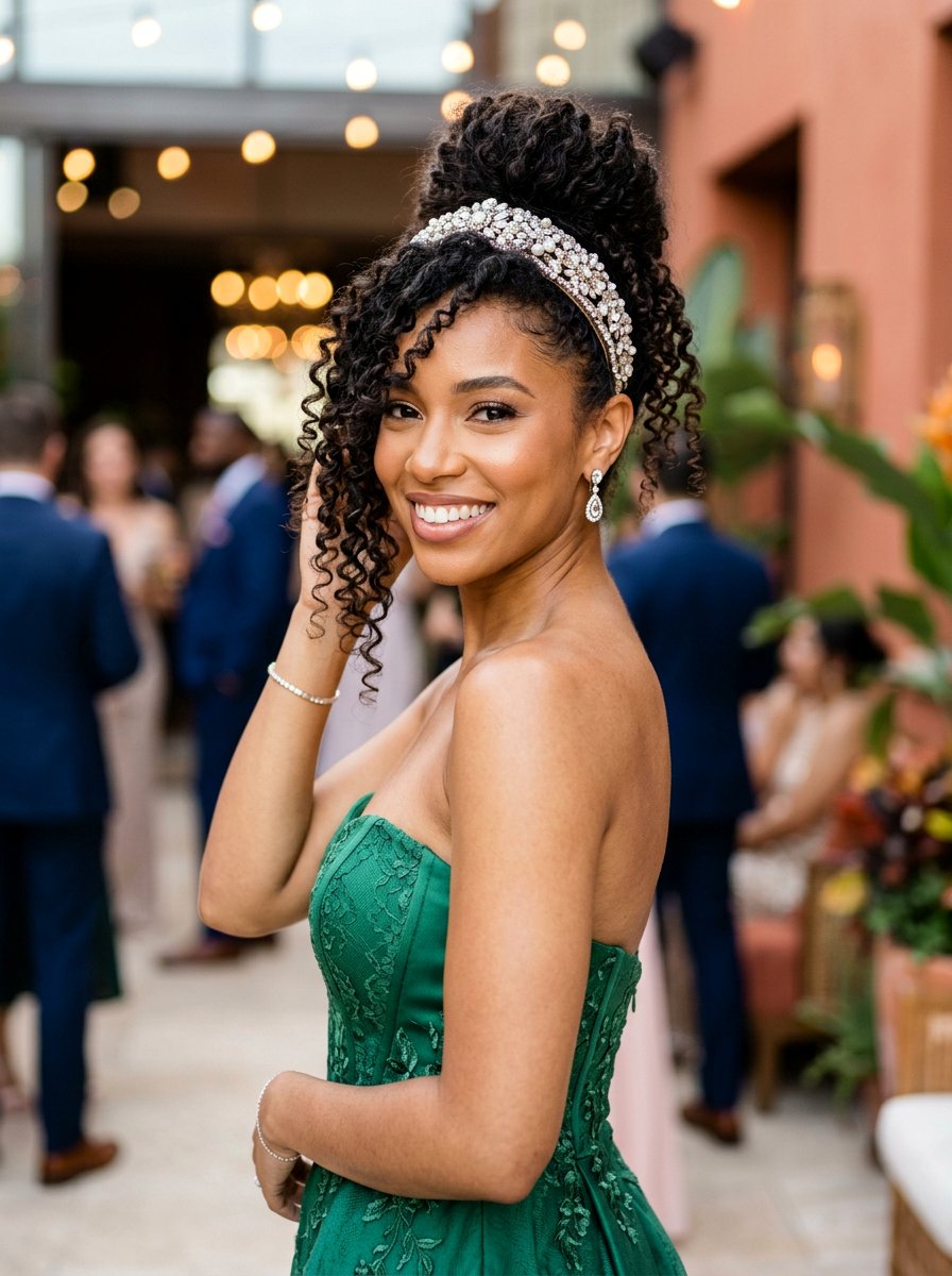 Pineapple updo with headband - 20 prom hairstyles for natural hair - 20 prom hairstyles for natural hair