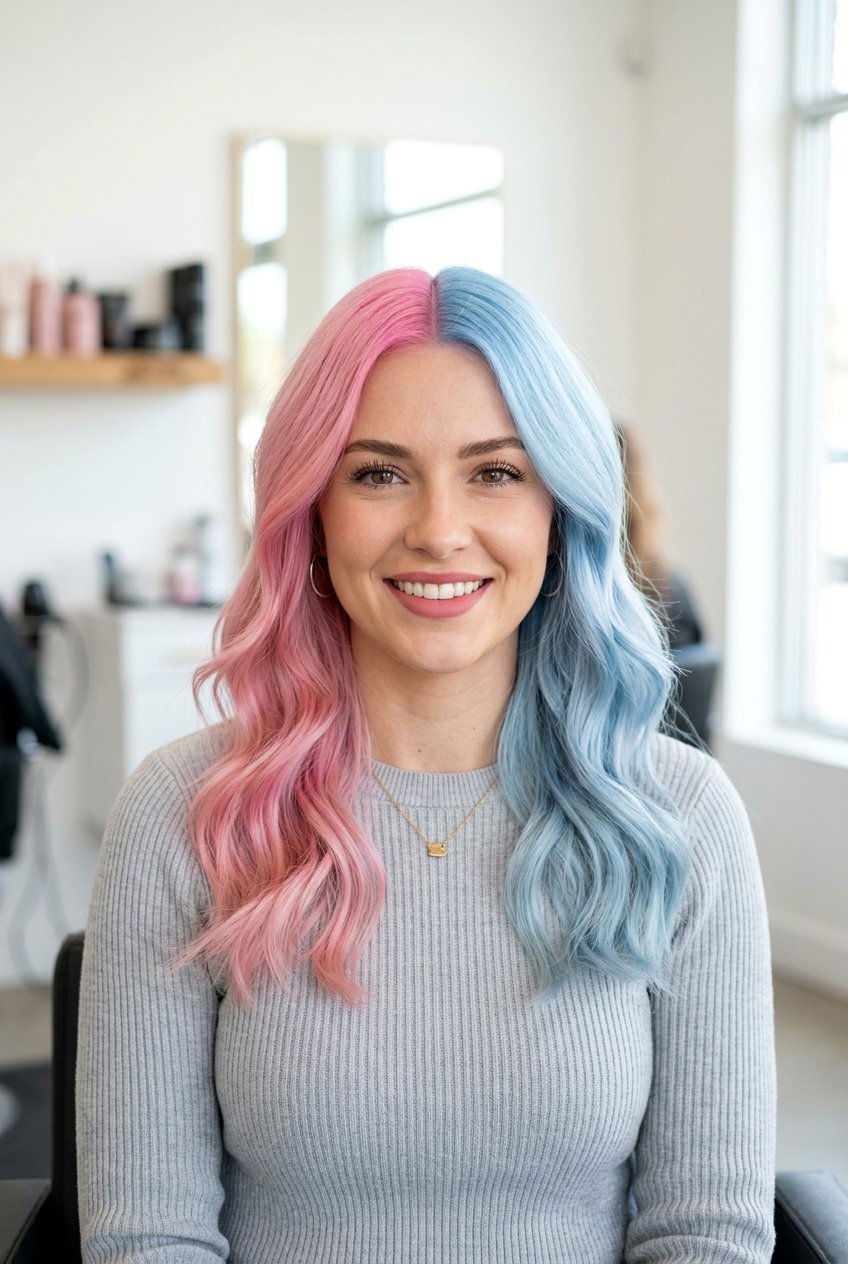 Pink And Blue Split Dye - 20 e girl hair color - 20 e girl hair color