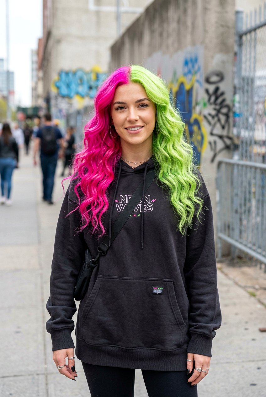 Pink And Green Split Dye - 20 alternative split hair color - 20 alternative split hair color