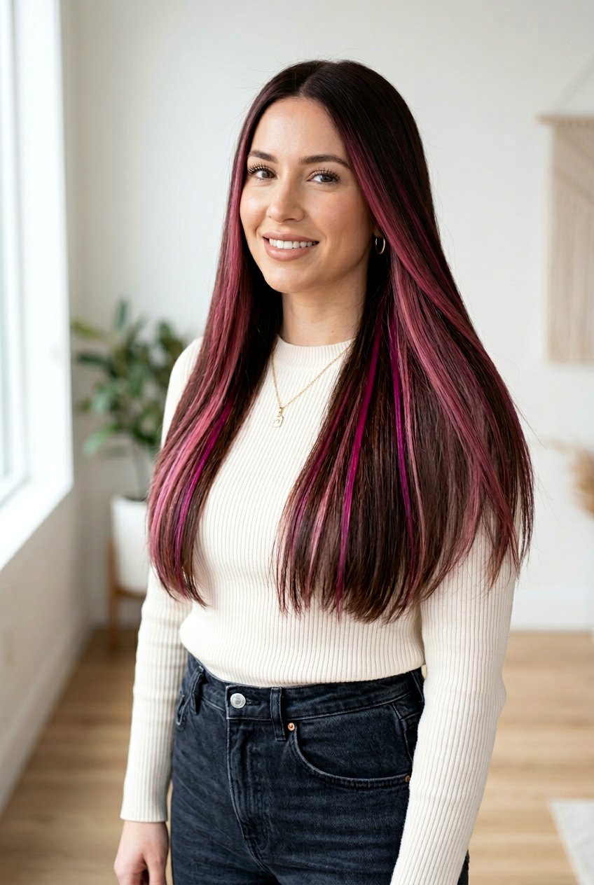 Pink Balayage Highlights on Dark Hair - 20 pink balayage hair - 20 pink balayage hair