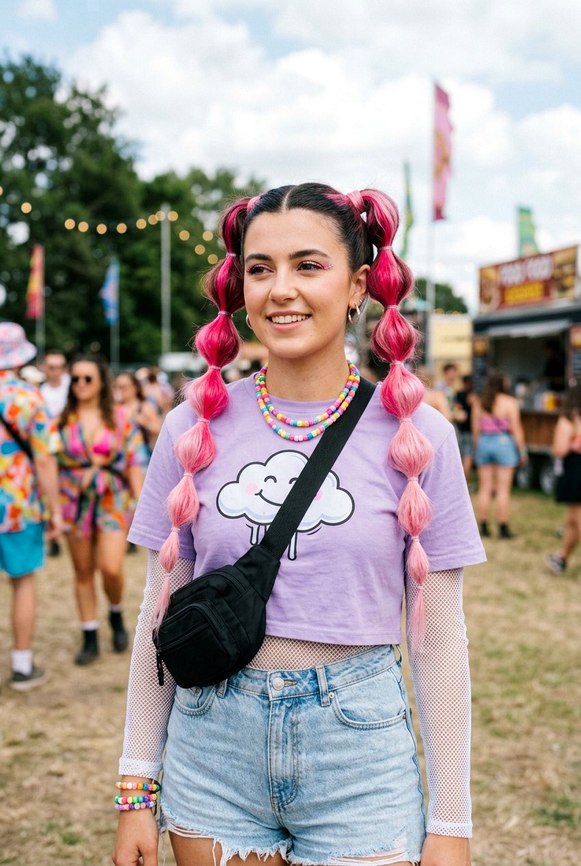 Pink Bubble Pigtails - 20 rave hairstyles for women - 20 rave hairstyles for women