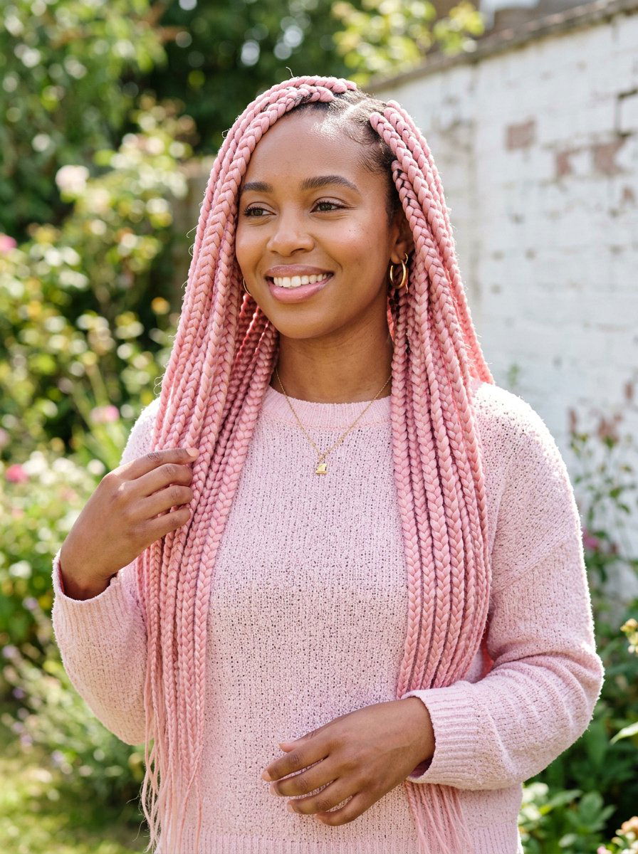 Pink Jumbo Box Braids - 20 large box braids hairstyles - 20 large box braids hairstyles