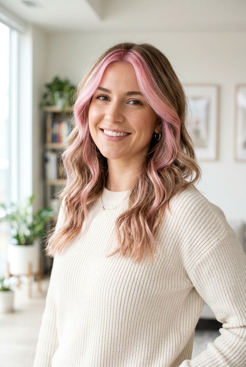 Pink Money Piece Balayage Front - 20 pink money piece hair - 20 pink money piece hair