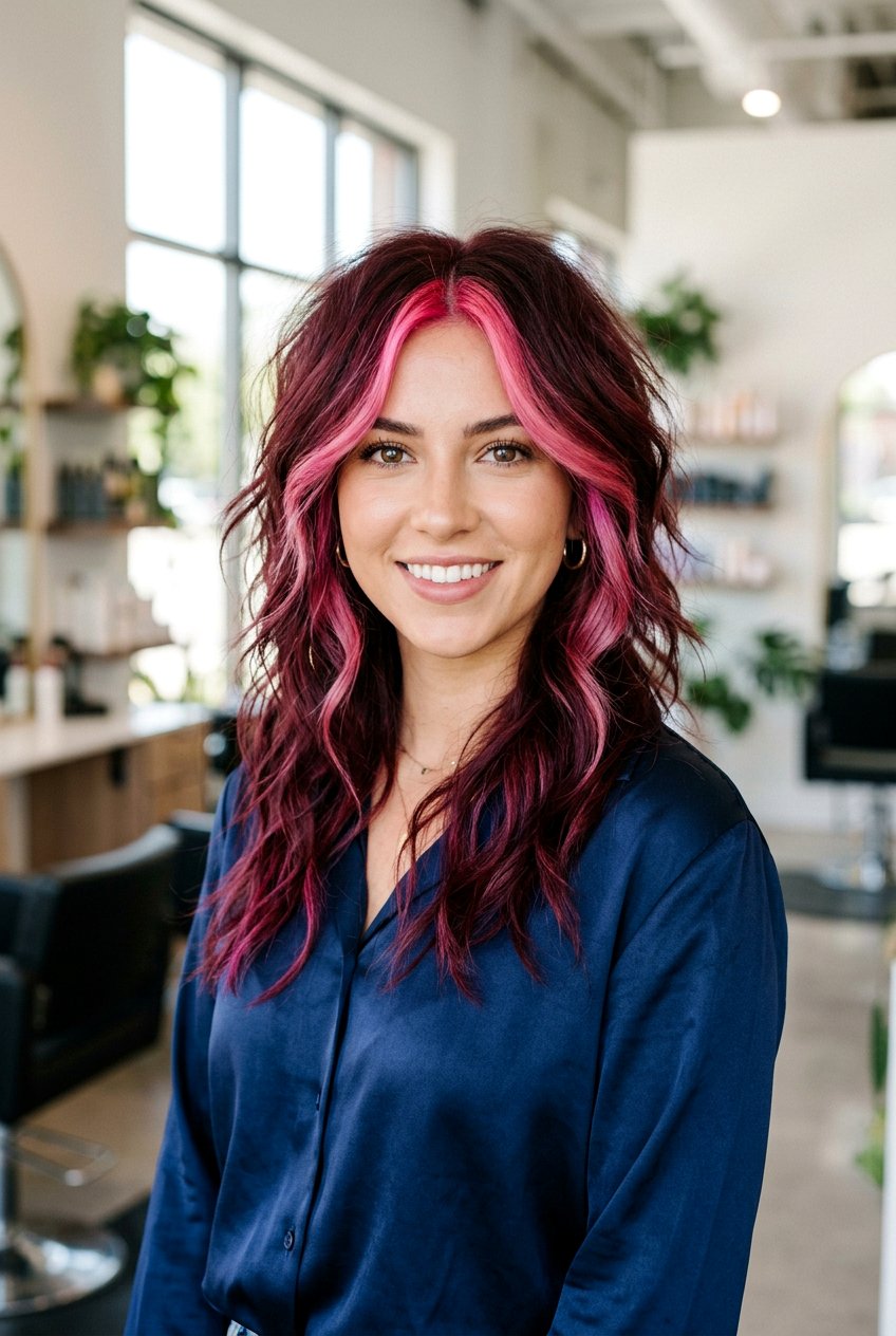 Pink Money Piece On Burgundy Hair - 20 pink money piece hair - 20 pink money piece hair