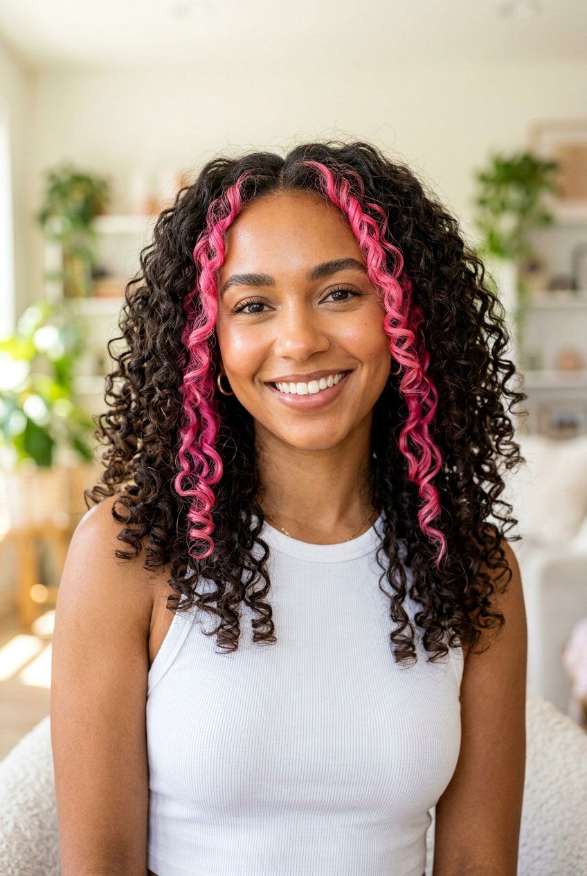 Pink Money Piece On Curly Hair - 20 pink money piece hair - 20 pink money piece hair