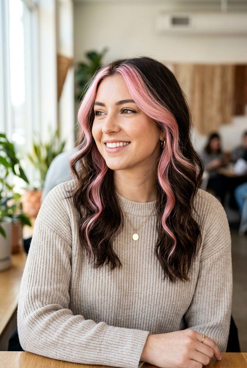 Pink Money Piece On Dark Brown Hair - 20 pink money piece hair - 20 pink money piece hair