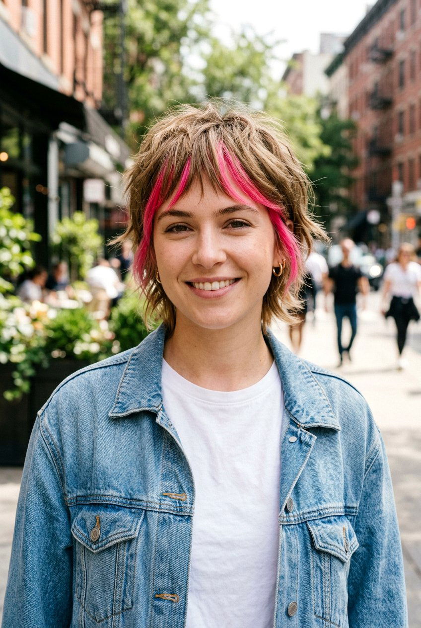 Pink Money Piece On Short Layered Hair - 20 pink money piece hair - 20 pink money piece hair