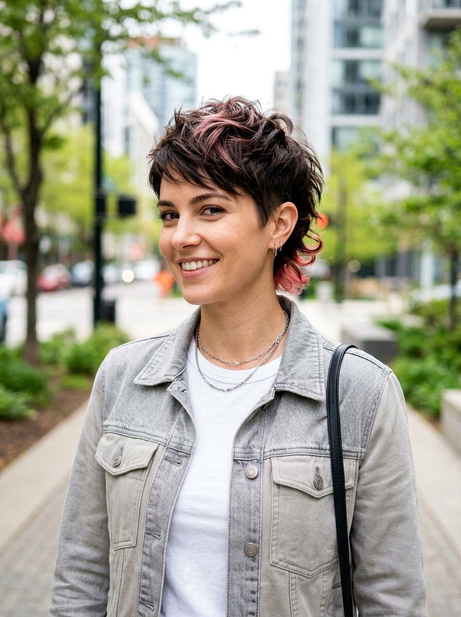 Pink Peekaboo Color On Short Layered Pixie - 20 pink peekaboo hair color - 20 pink peekaboo hair color