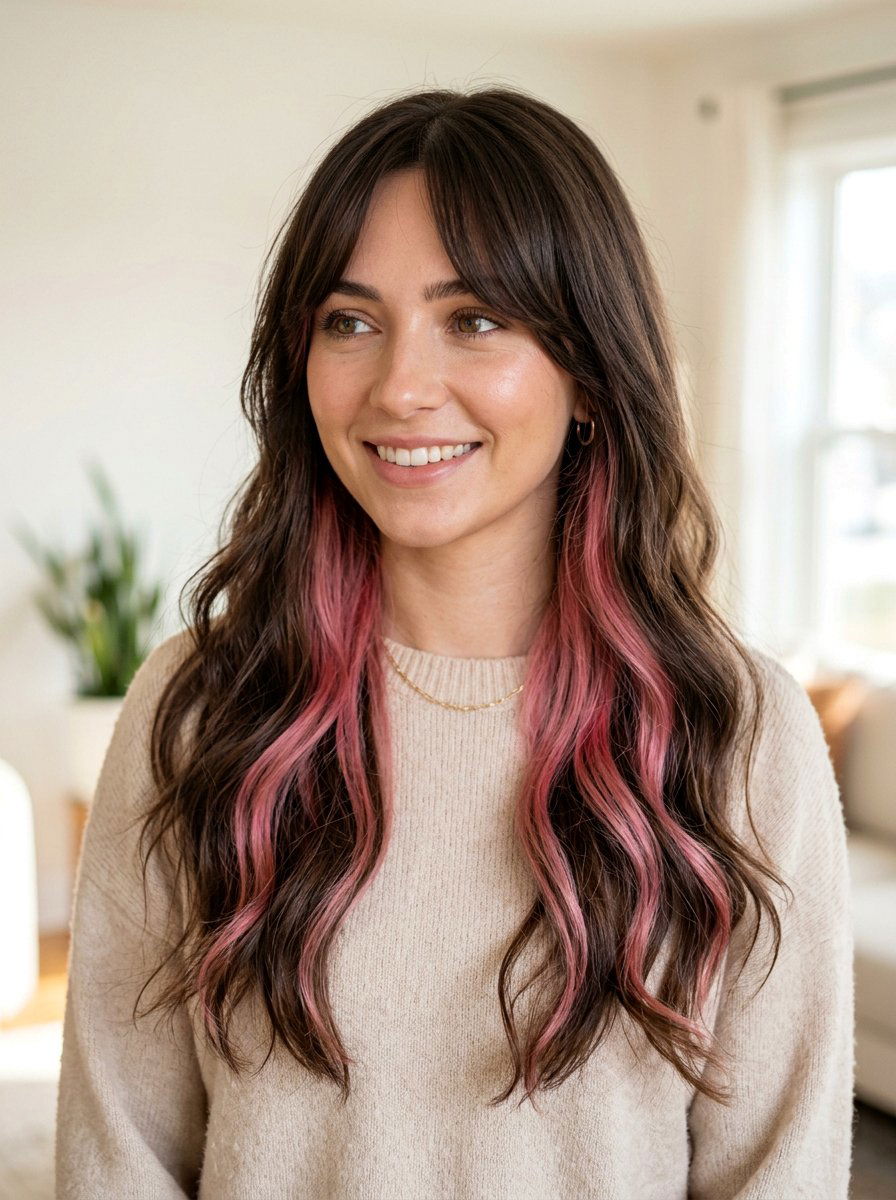 Pink Peekaboo Color With Curtain Bangs - 20 pink peekaboo hair color - 20 pink peekaboo hair color