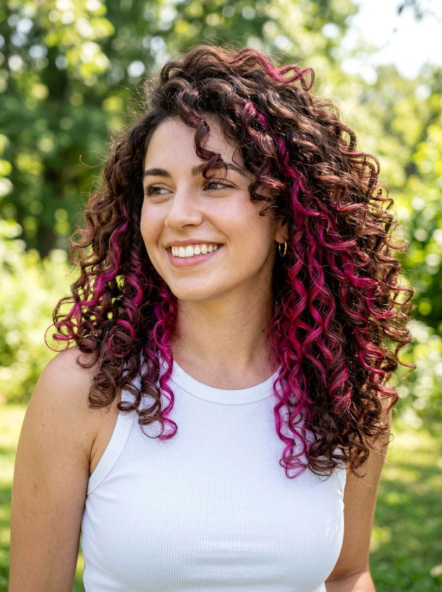 Pink Peekaboo Highlights In Curly Hair - 20 pink peekaboo hair color - 20 pink peekaboo hair color