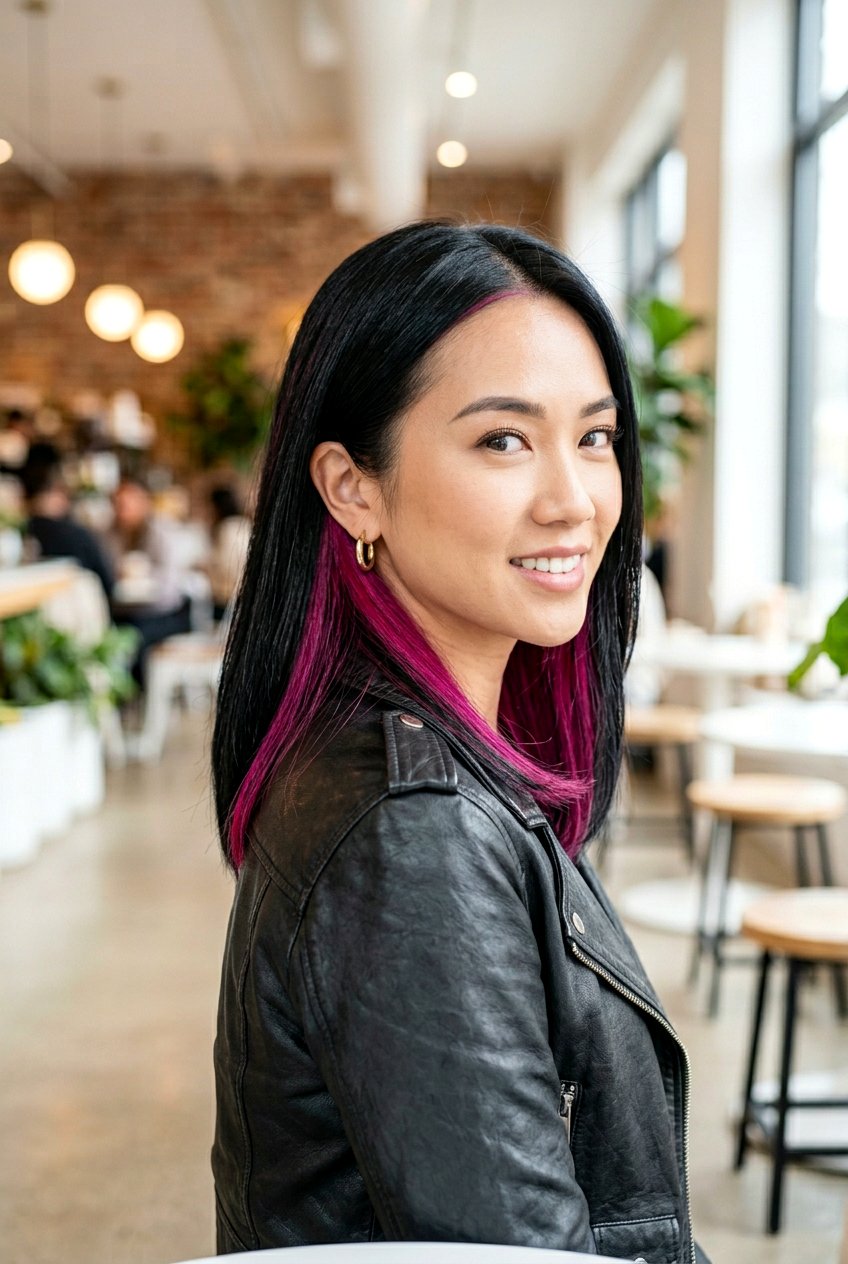 Pink Peekaboo On Black Hair - 20 bold peekaboo underlayer color - 20 bold peekaboo underlayer color