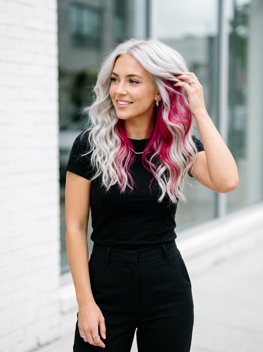 Pink Peekaboo On Silver Blonde Hair - 20 pink peekaboo hair color - 20 pink peekaboo hair color