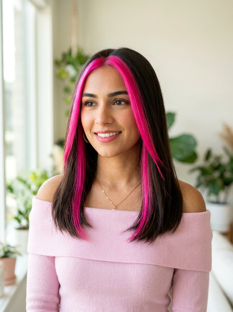 Pink Skunk Stripe Money Piece Highlights - 20 skunk stripe money piece hair - 20 skunk stripe money piece hair