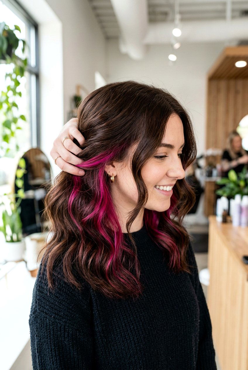 Pink peekaboo brunette hair - 20 underlayer hair color ideas - 20 underlayer hair color ideas