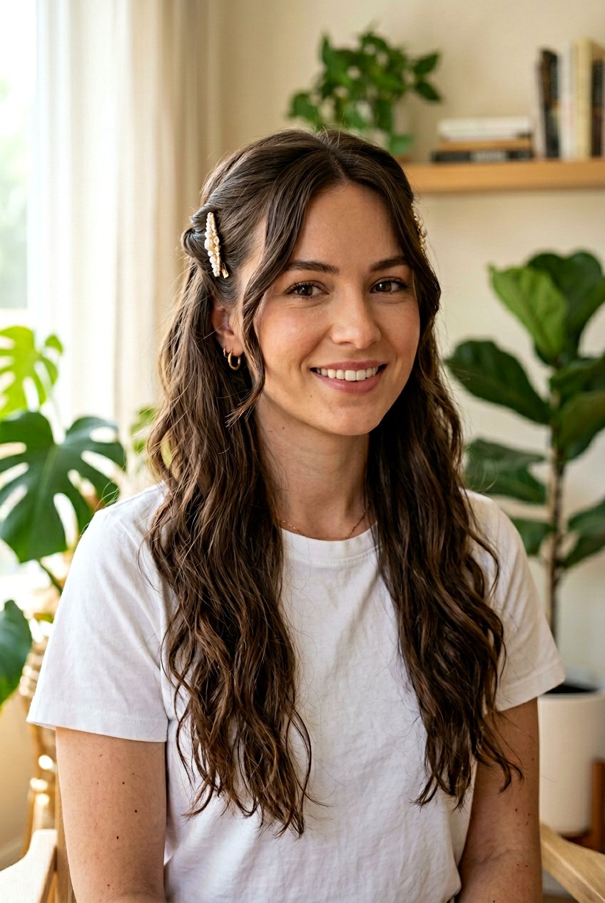 Pinned Back Bangs - 20 easy hairstyles for busy moms with long hair - 20 easy hairstyles for busy moms with long hair