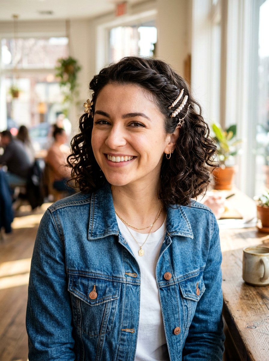 Pinned Back Curly Bob - 20 easy hairstyle for curly bob women - 20 easy hairstyle for curly bob women