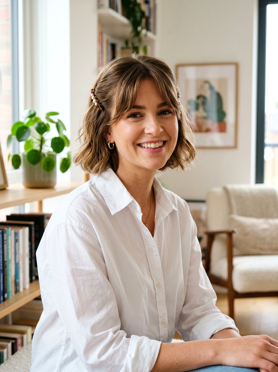 Pinned Back Curtain Bangs - 20 quick office hairstyle for short hair - 20 quick office hairstyle for short hair