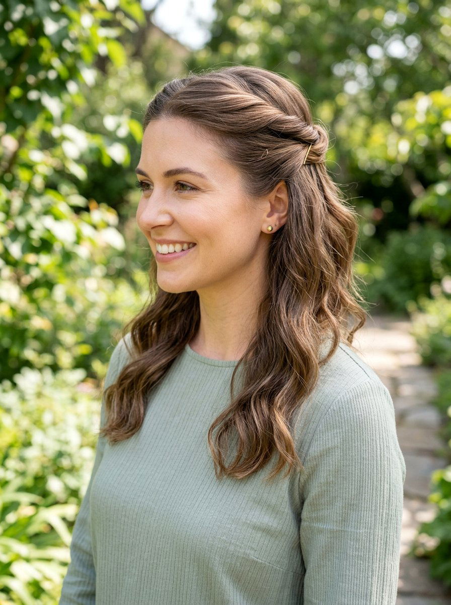 Pinned Back Front Section - 20 quick office hairstyle for medium hair - 20 quick office hairstyle for medium hair