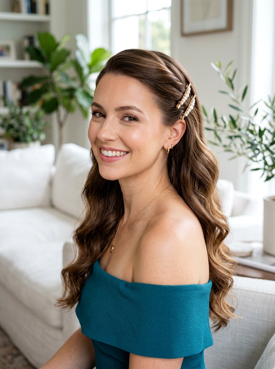 Pinned Back Front Waves - 20 party hairstyle for off shoulder dress - 20 party hairstyle for off shoulder dress