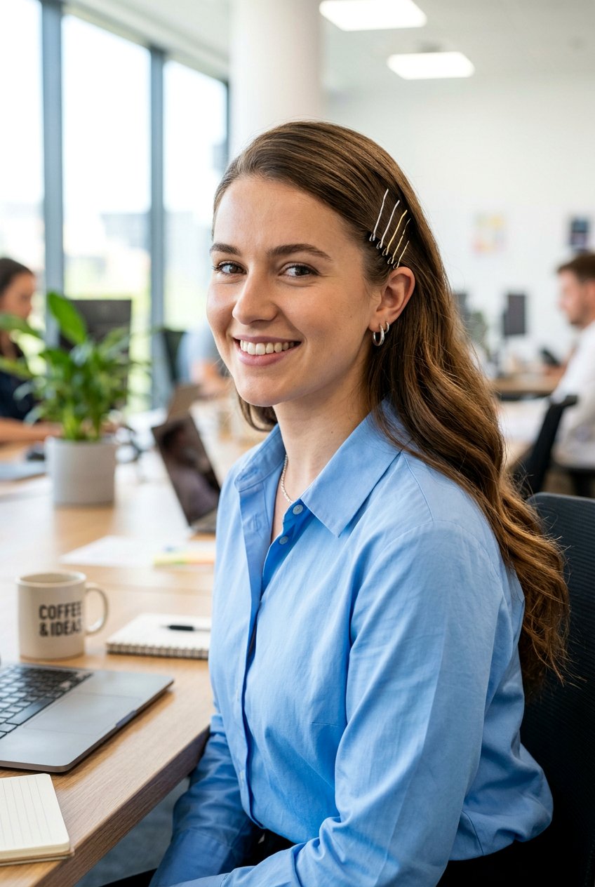 Pinned Back Sides - 20 easy corporate hairstyle for long hair - 20 easy corporate hairstyle for long hair