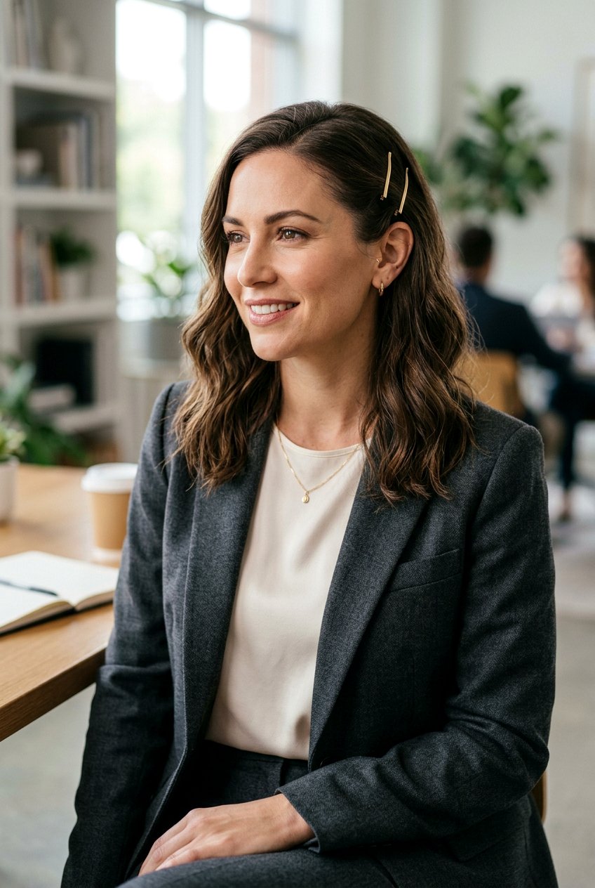 Pinned Back Temples - 20 simple hairstyle for interview with long hair - 20 simple hairstyle for interview with long hair