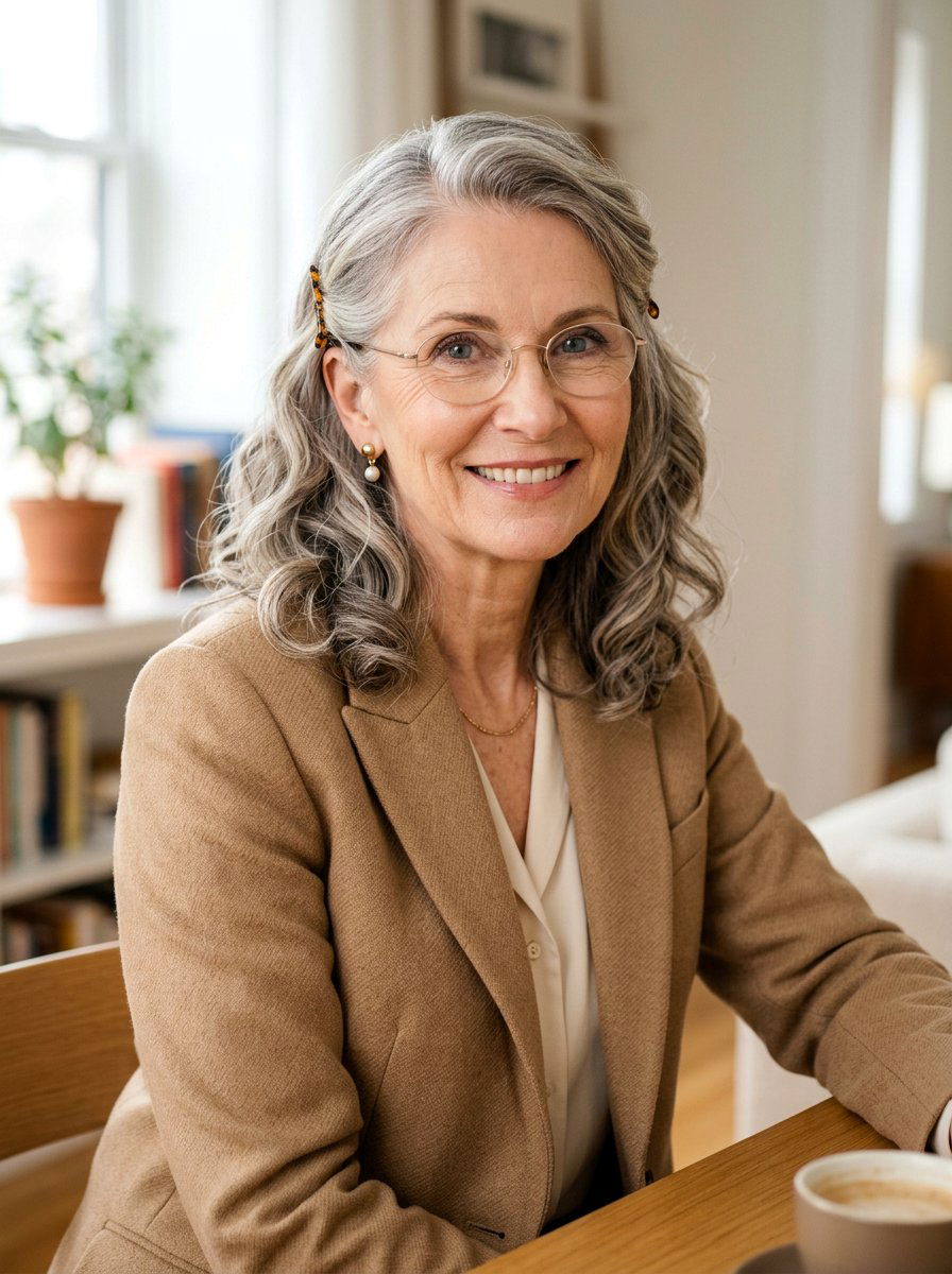 Pinned Back Wavy Lob For Older Women - 20 polished office hairstyle for older women - 20 polished office hairstyle for older women